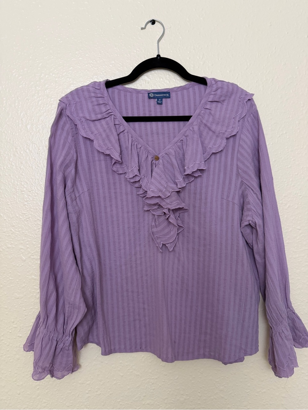 Democracy Lilac Ruffle V-Neck Long Sleeve Top